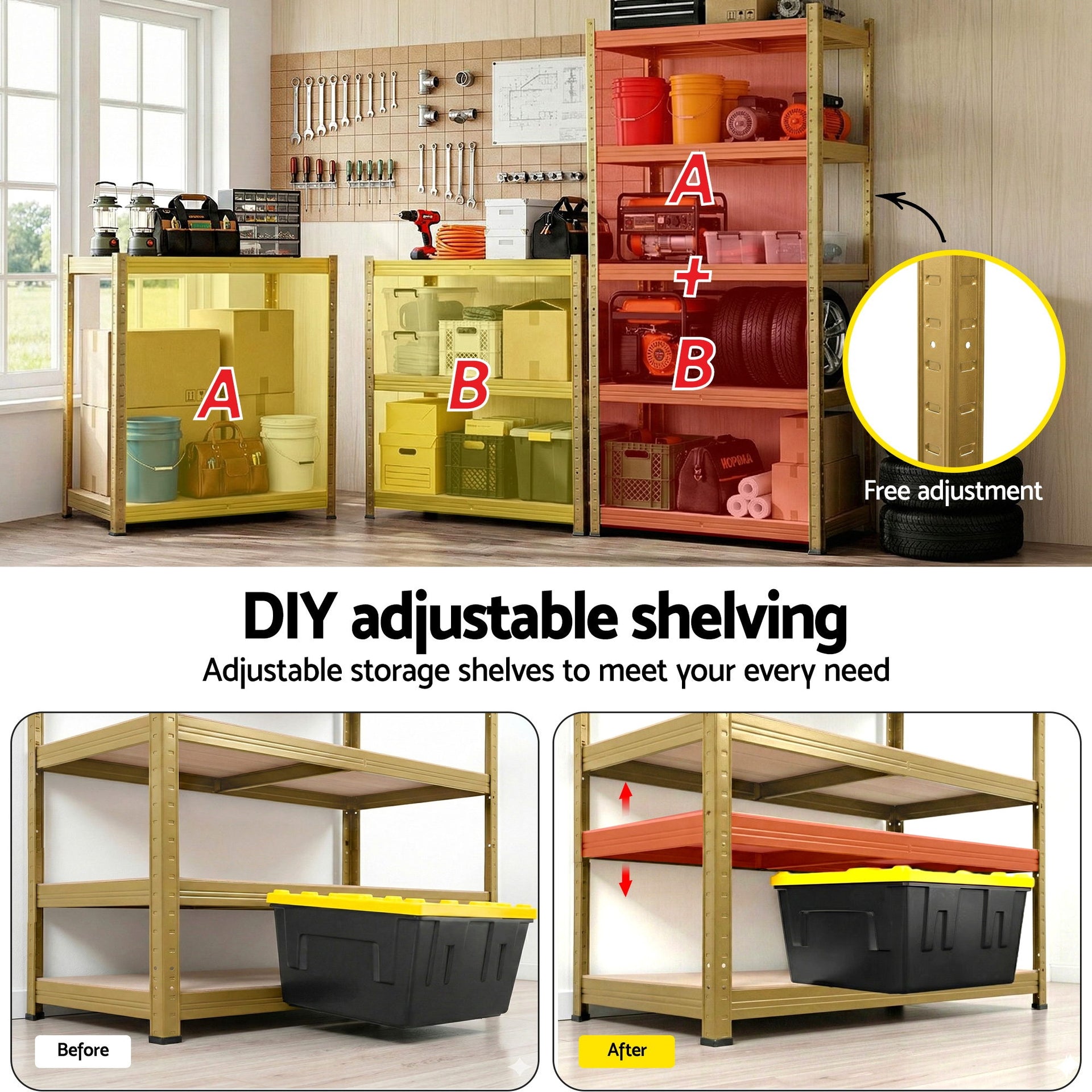 Giantz Garage Shelving 1.6X0.8m Warehouse Shelves Storage Rack Pallet Racking Yellow Awezingly