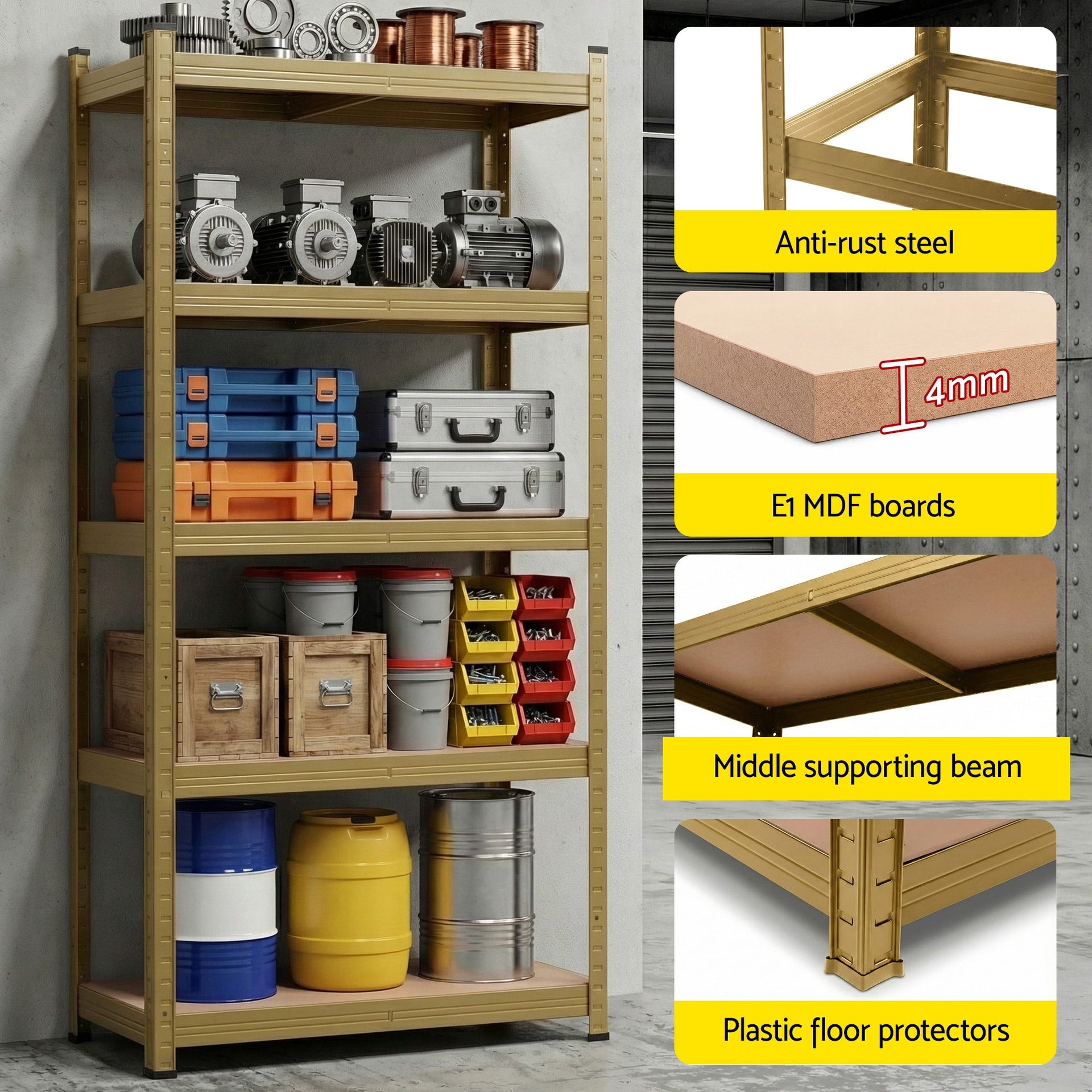 Giantz Garage Shelving 1.6X0.8m Warehouse Shelves Storage Rack Pallet Racking Yellow Awezingly