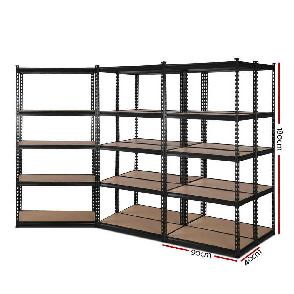 Giantz 5x1.8M Garage Shelving Warehouse Rack Pallet Racking Storage Shelve Black Giantz