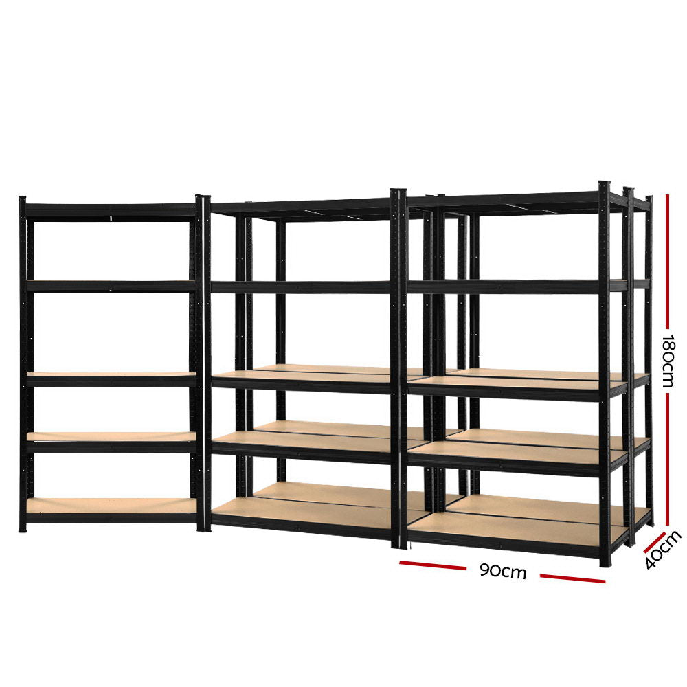 Giantz 5x1.8M Garage Shelving Warehouse Rack Pallet Racking Storage Shelf Black Giantz