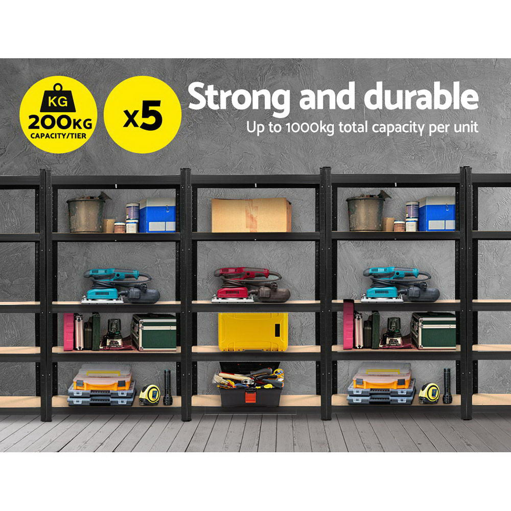 Giantz 5x1.8M Garage Shelving Warehouse Rack Pallet Racking Storage Shelf Black Giantz