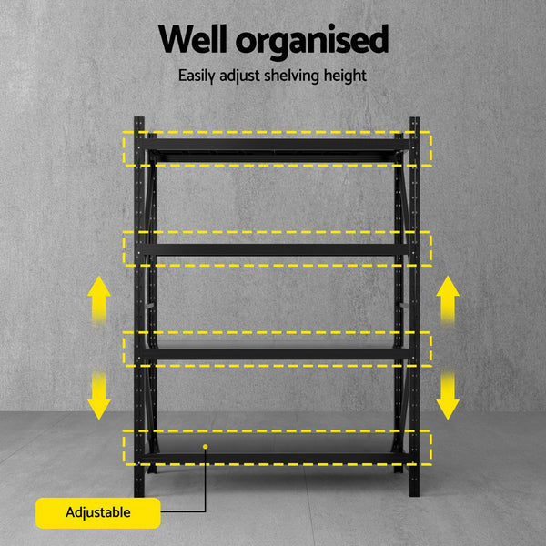 2Mx1.5M Giantz Garage Shelving Warehouse Rack Black Awezingly