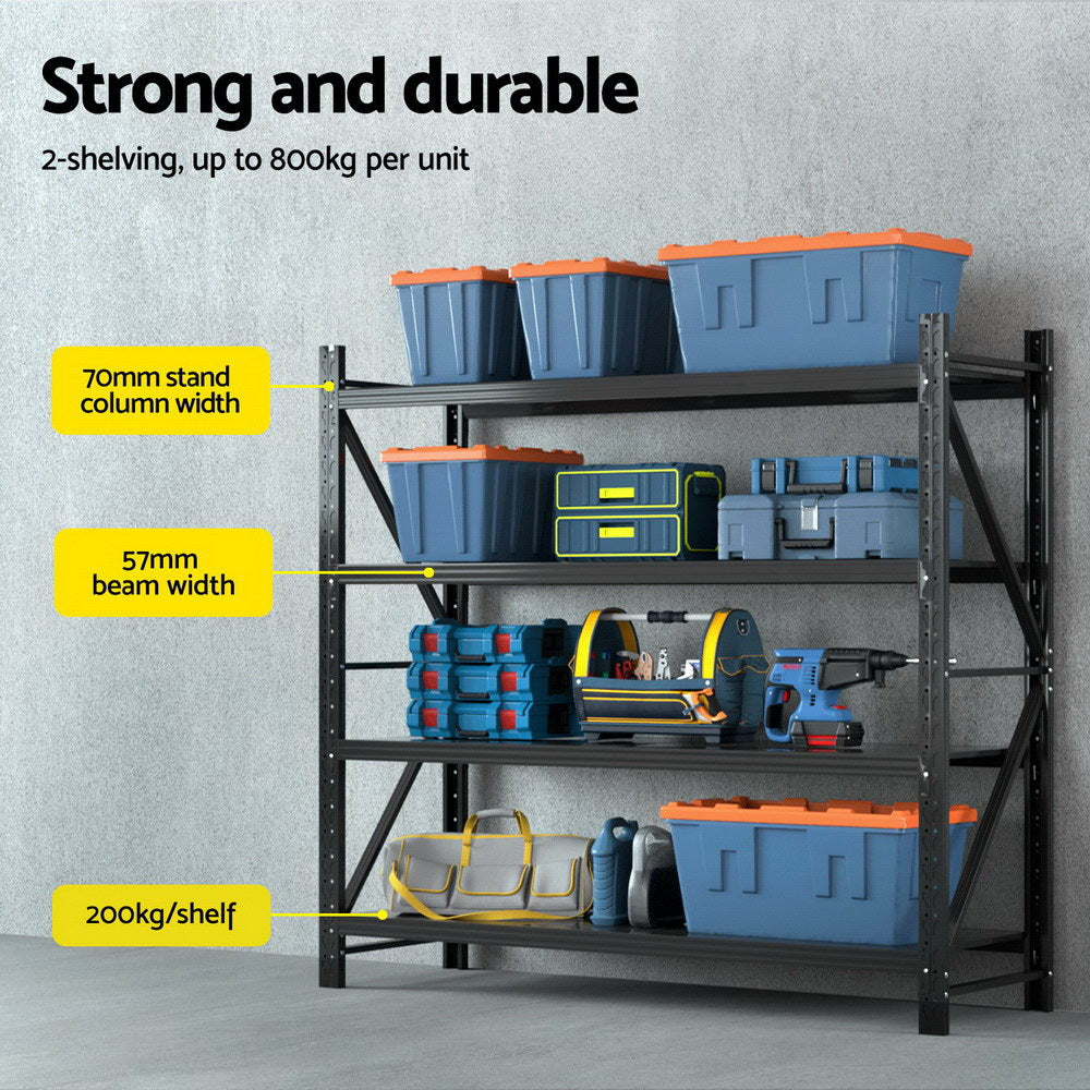 Giantz 4Mx1.8M Garage Shelving Warehouse Rack Black Giantz