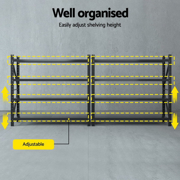 Giantz 4Mx1.8M Garage Shelving Warehouse Rack Black Giantz
