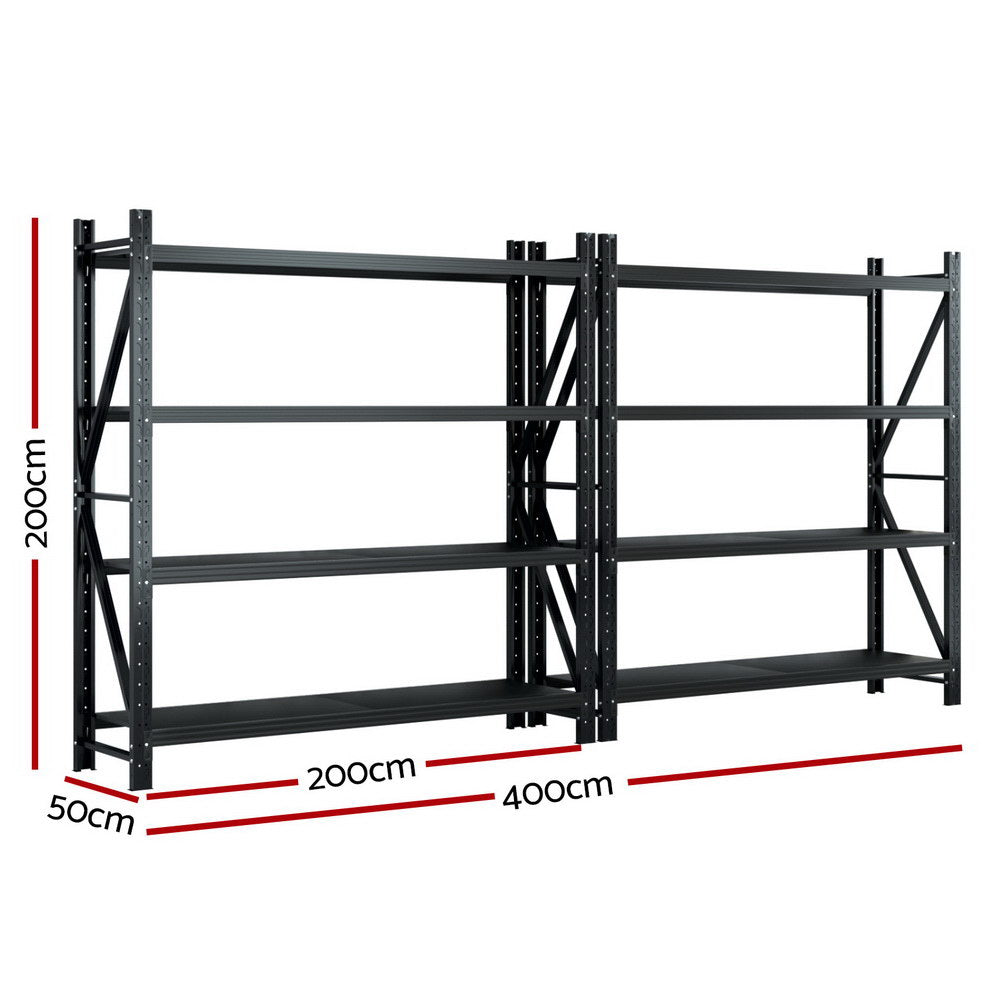 Giantz 4Mx2M Garage Shelving Warehouse Rack Black Giantz