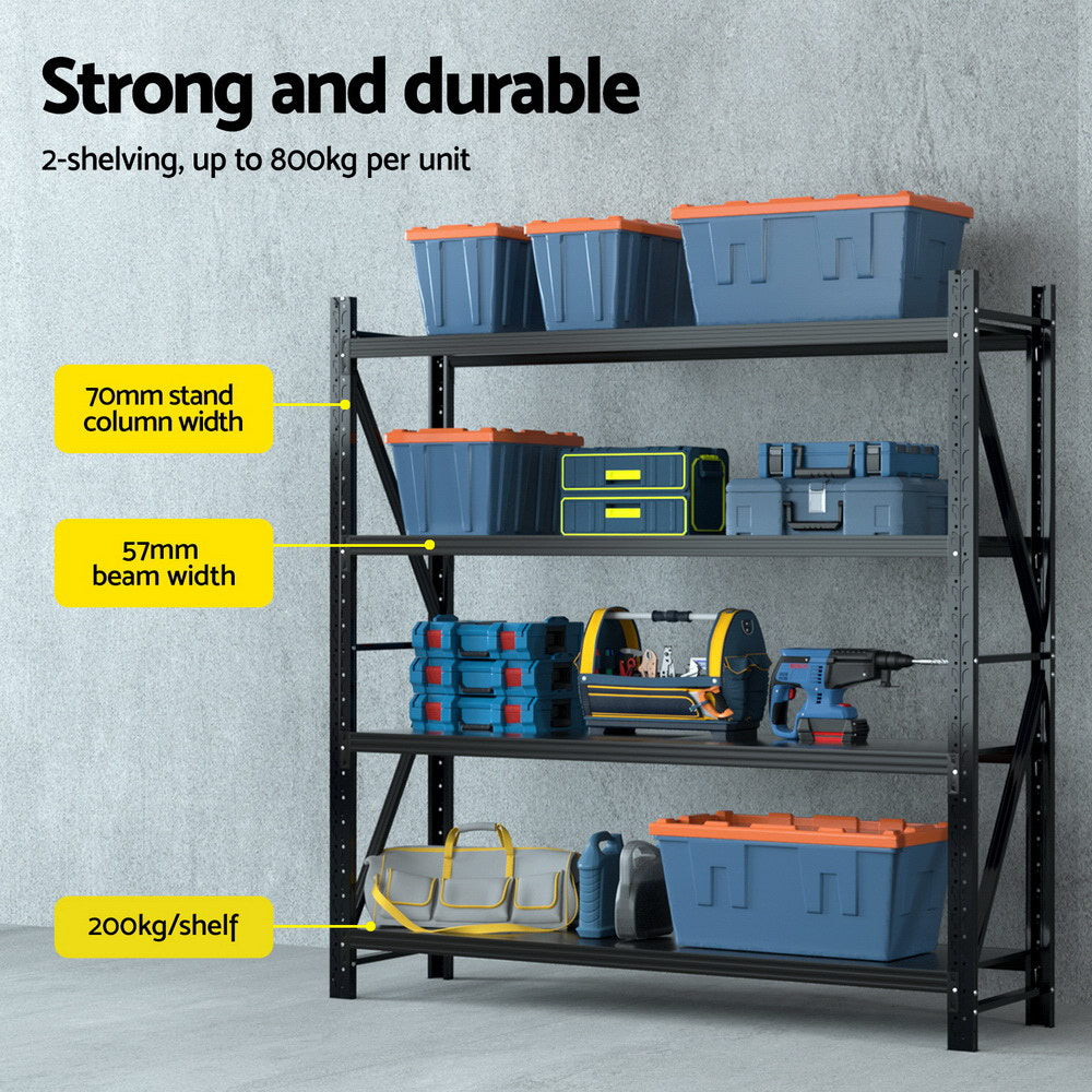 Giantz 4Mx2M Garage Shelving Warehouse Rack Black Giantz