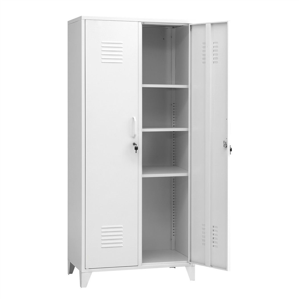 Artiss 2-Door Wardrobe Lockable Cabinet Storage Closet Hanging Rail Adjustable Shelves Cream White Artiss