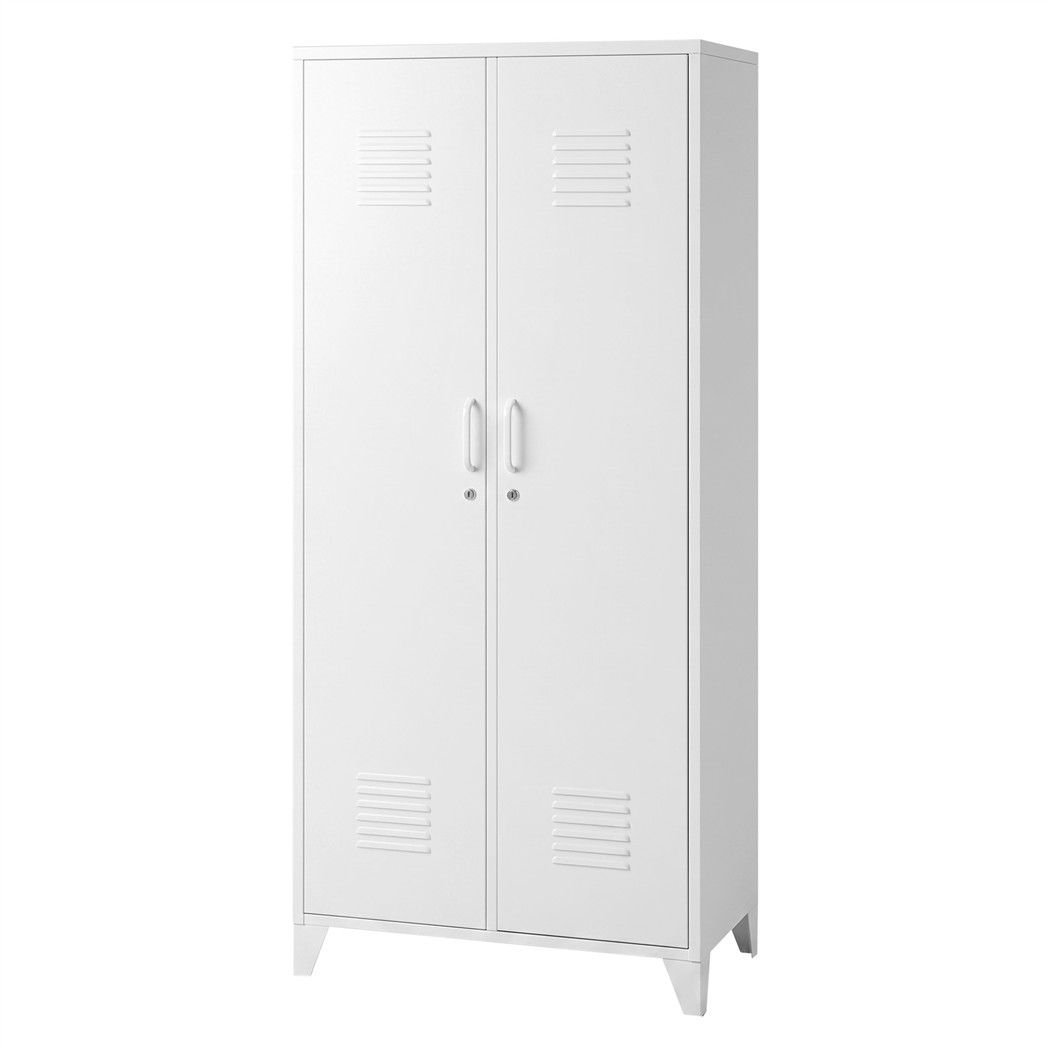 Artiss 2-Door Wardrobe Lockable Cabinet Storage Closet Hanging Rail Adjustable Shelves Cream White Artiss