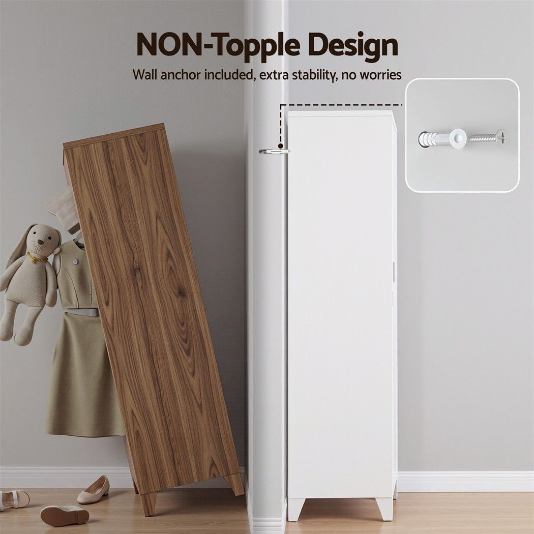Artiss 2-Door Wardrobe Lockable Cabinet Storage Closet Hanging Rail Adjustable Shelves Cream White Artiss