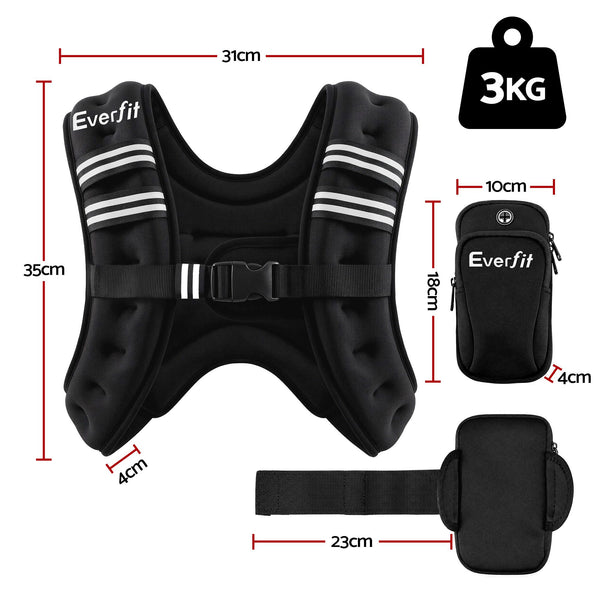 Everfit 3kg Weighted Vest Men Women, Reflective Running Vest with Armband Pouch Everfit