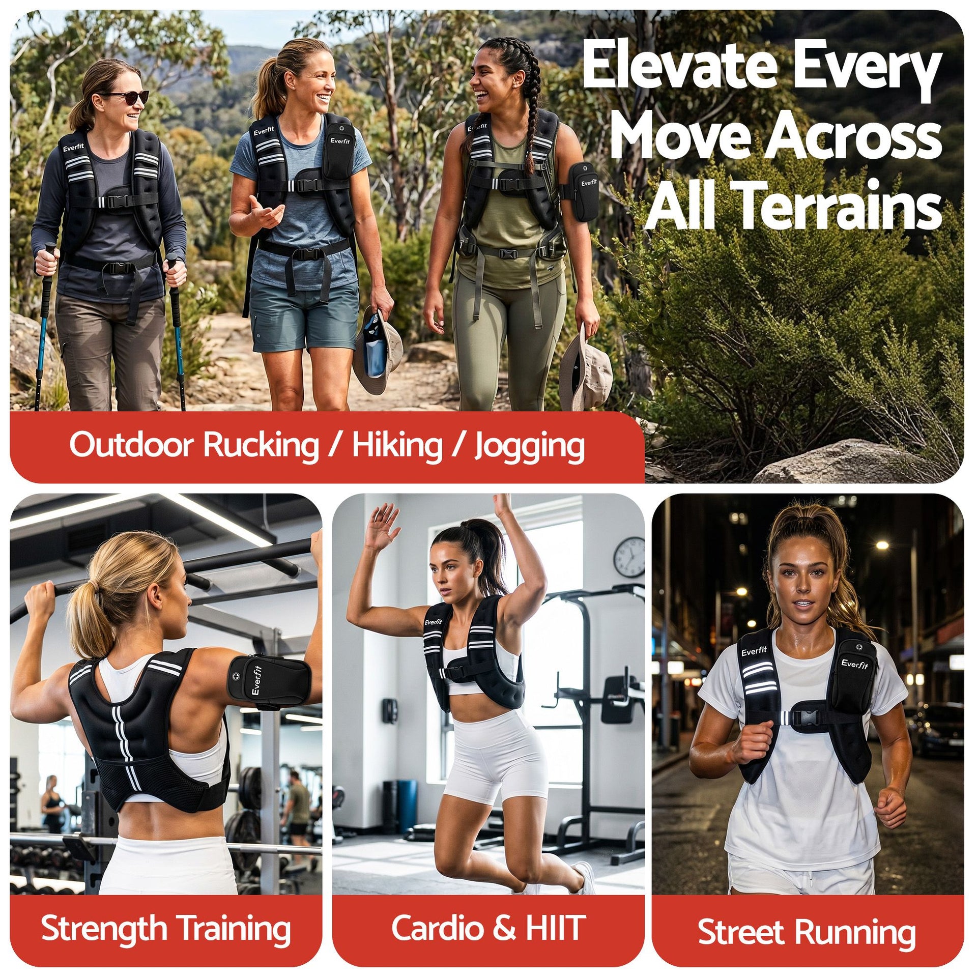 Everfit 5kg Weighted Vest Men Women, Reflective Running Vest with Armband Pouch Everfit
