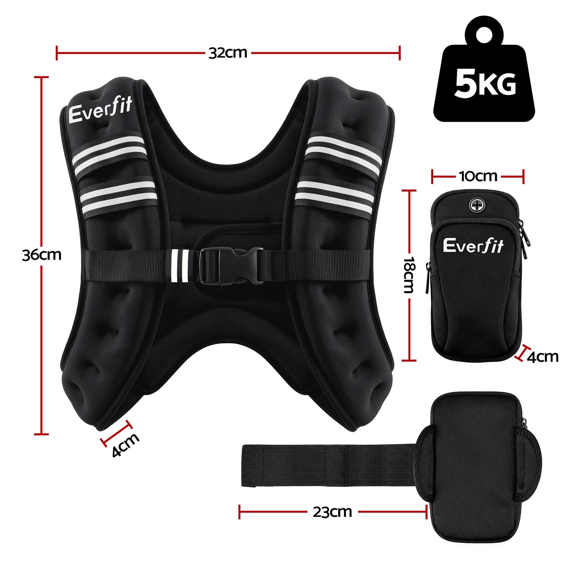 Everfit 5kg Weighted Vest Men Women, Reflective Running Vest with Armband Pouch Everfit