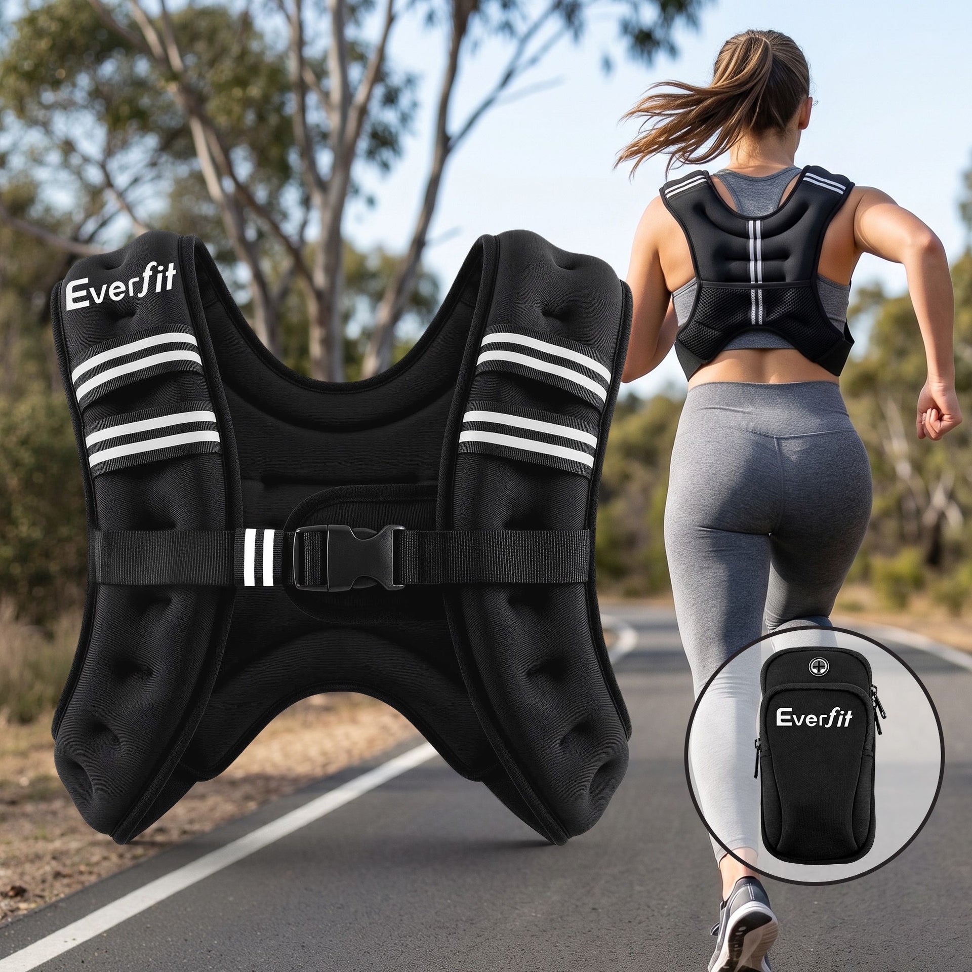 Everfit 10kg Weighted Vest Men Women, Reflective Running Vest with Armband Pouch Everfit