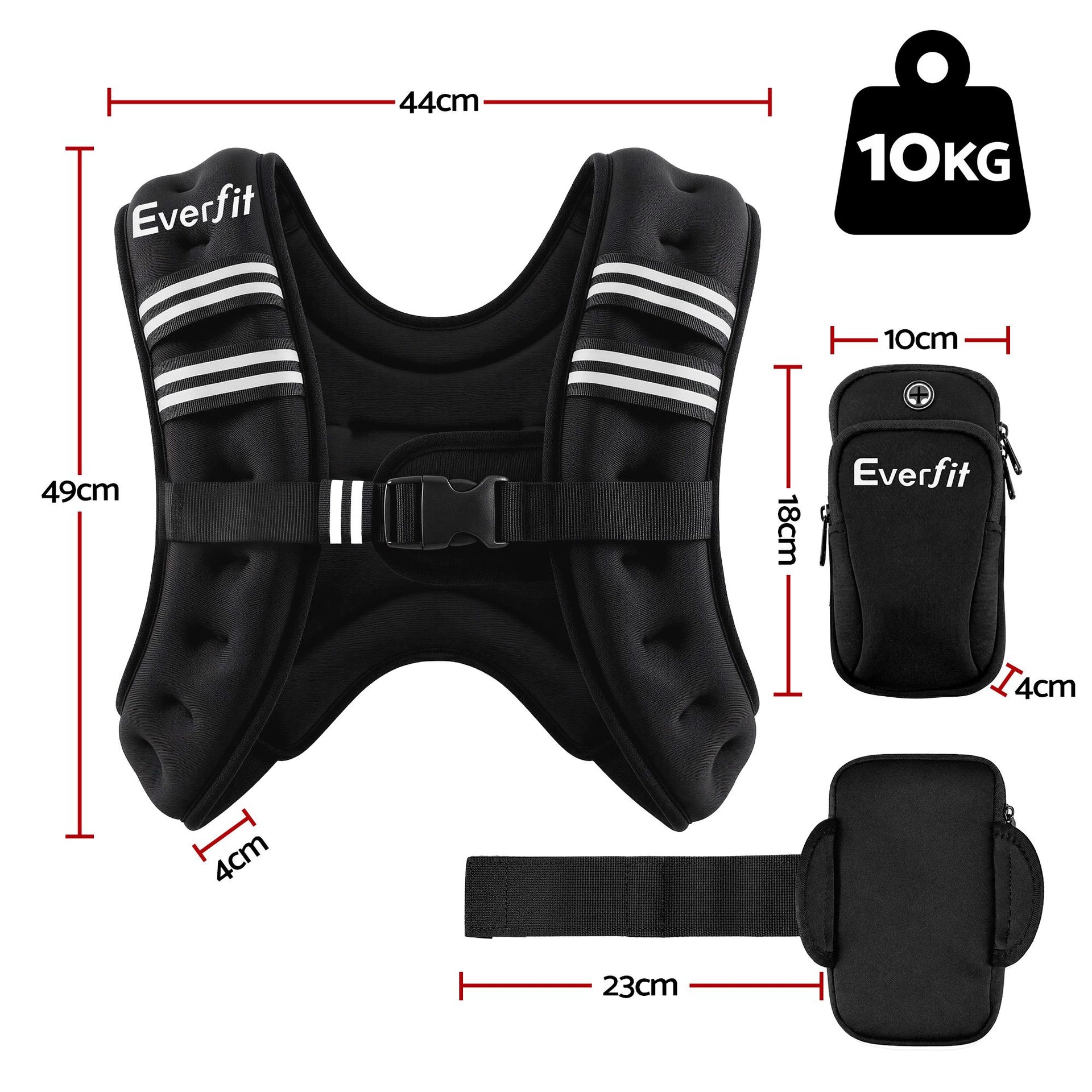 Everfit 10kg Weighted Vest Men Women, Reflective Running Vest with Armband Pouch Everfit