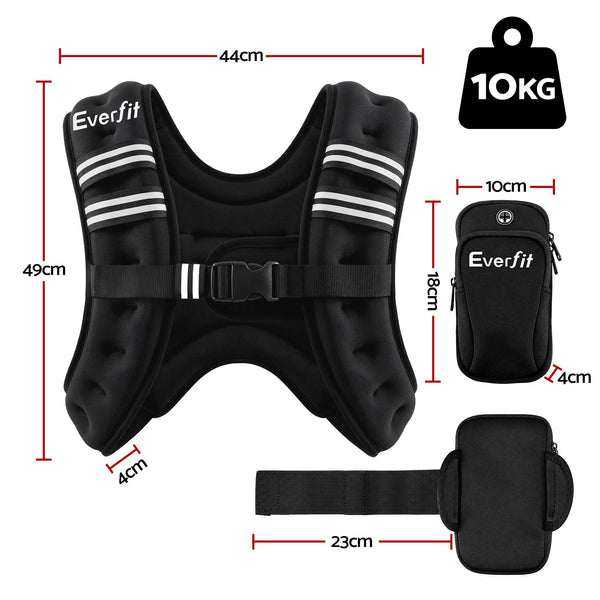 Everfit 10kg Weighted Vest Men Women, Reflective Running Vest with Armband Pouch Everfit