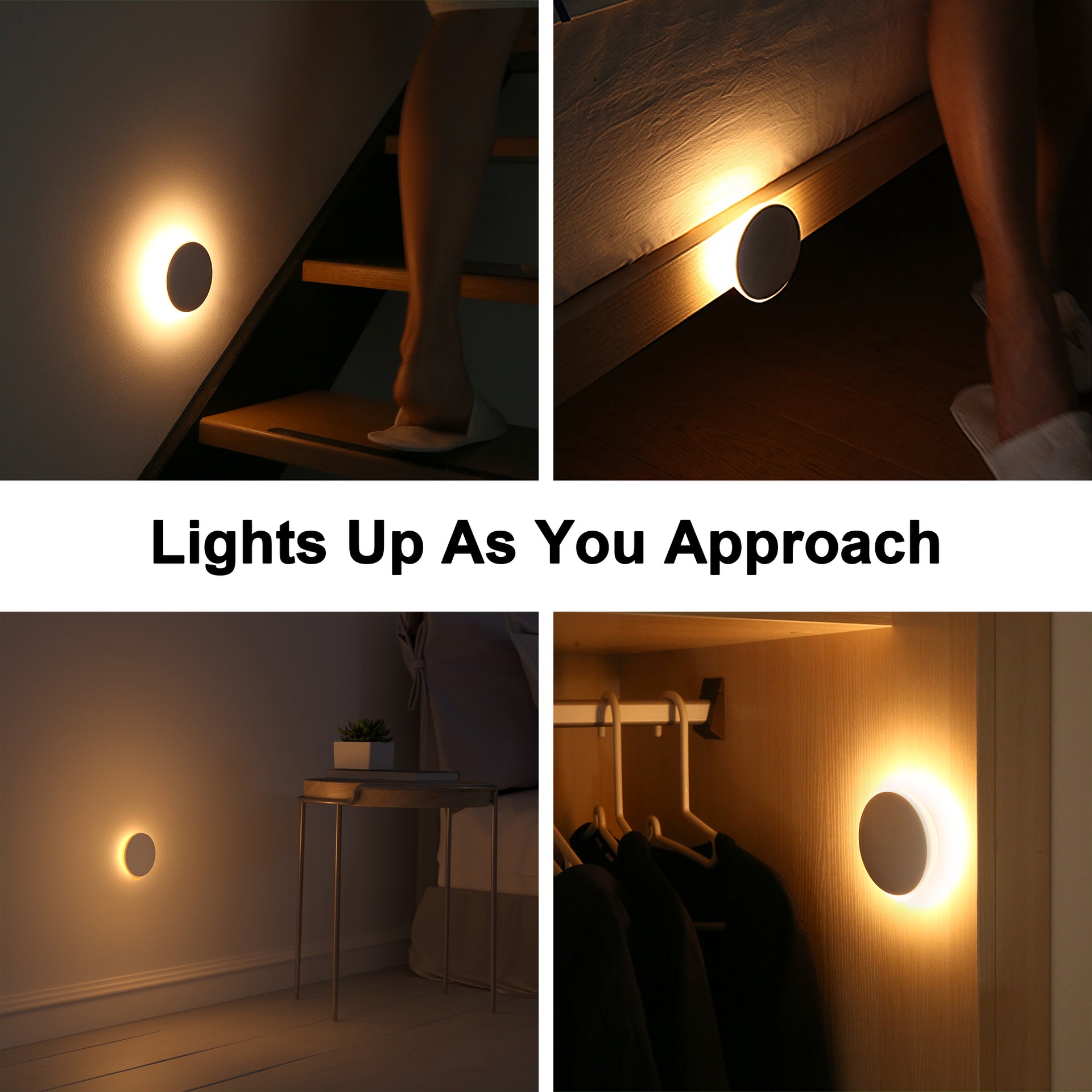 AIPOWER Motion Sensor Night Light USB-C Rechargeable Closet Light 4 Packs Awezingly