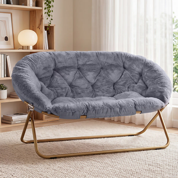 Artiss Double Saucer Chair Soft Faux Fur Lounge Foldable Oversize Chair for Bedroom Grey Artiss