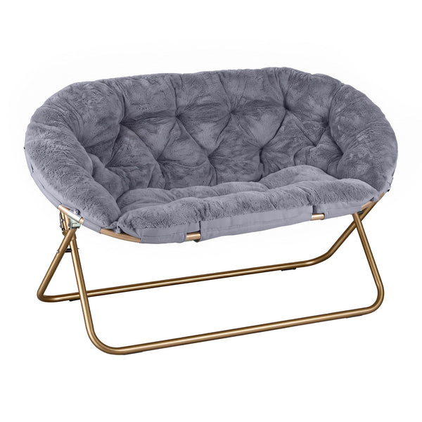 Artiss Double Saucer Chair Soft Faux Fur Lounge Foldable Oversize Chair for Bedroom Grey Artiss