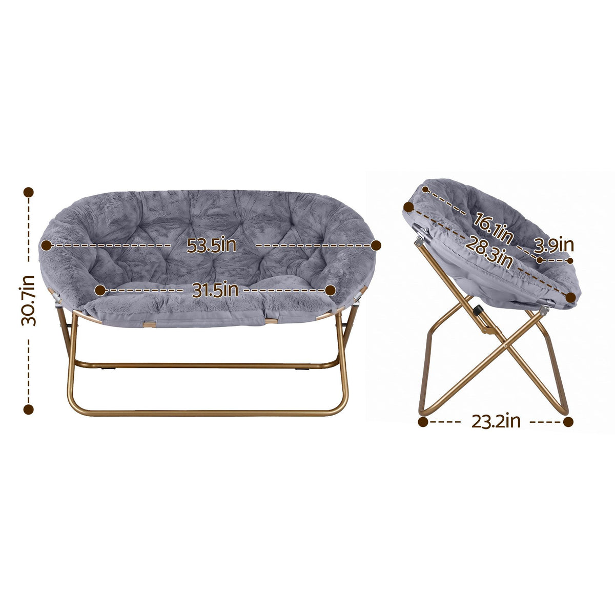 Artiss Double Saucer Chair Soft Faux Fur Lounge Foldable Oversize Chair for Bedroom Grey Artiss