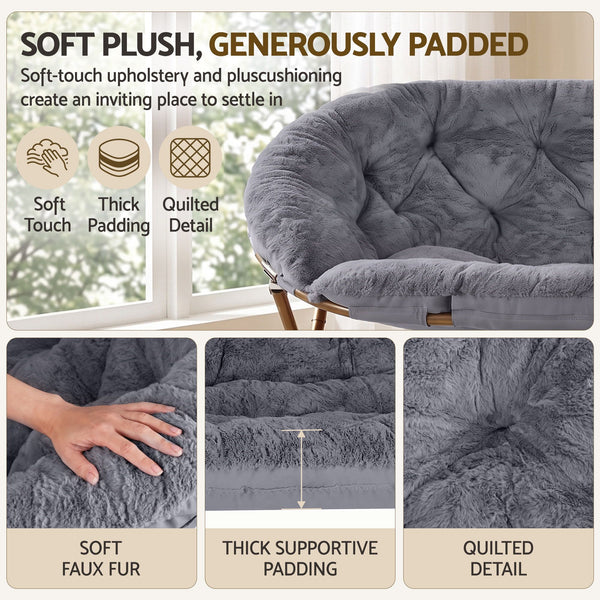 Artiss Double Saucer Chair Soft Faux Fur Lounge Foldable Oversize Chair for Bedroom Grey Artiss