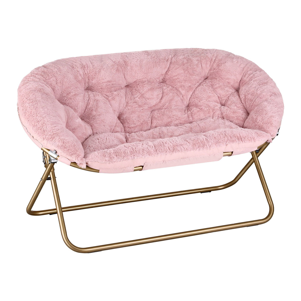 Artiss Double Saucer Chair Soft Faux Fur Lounge Foldable Oversize Chair for Bedroom Pink Artiss