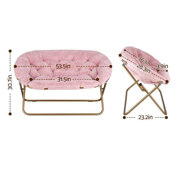Artiss Double Saucer Chair Soft Faux Fur Lounge Foldable Oversize Chair for Bedroom Pink Artiss