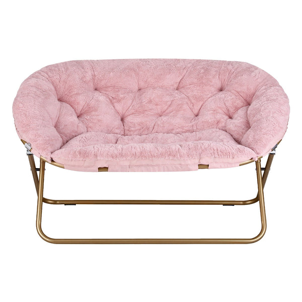 Artiss Double Saucer Chair Soft Faux Fur Lounge Foldable Oversize Chair for Bedroom Pink Artiss