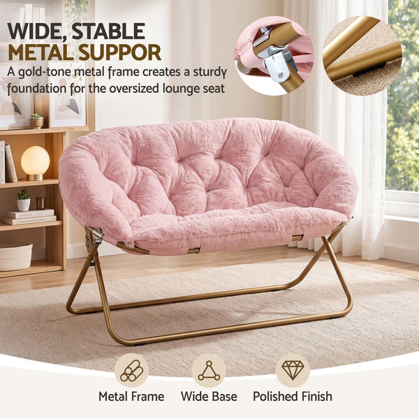 Artiss Double Saucer Chair Soft Faux Fur Lounge Foldable Oversize Chair for Bedroom Pink Artiss