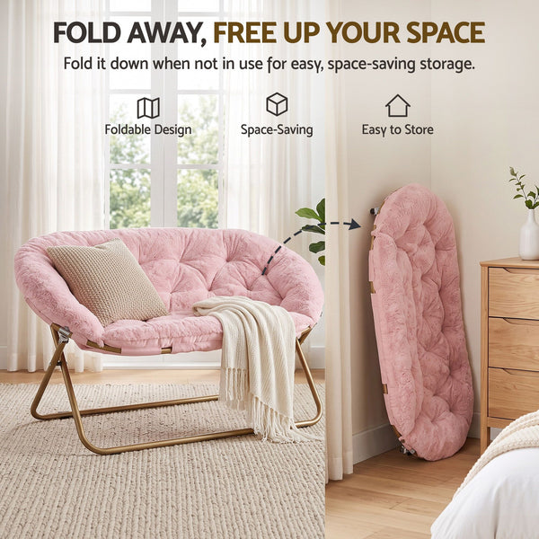 Artiss Double Saucer Chair Soft Faux Fur Lounge Foldable Oversize Chair for Bedroom Pink Artiss