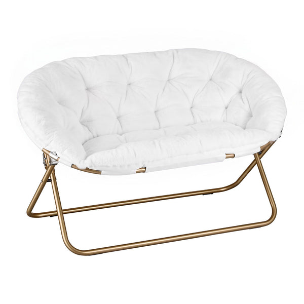 Artiss Double Saucer Chair Soft Faux Fur Lounge Foldable Oversize Chair for Bedroom White Artiss