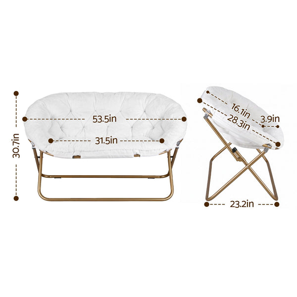 Artiss Double Saucer Chair Soft Faux Fur Lounge Foldable Oversize Chair for Bedroom White Artiss