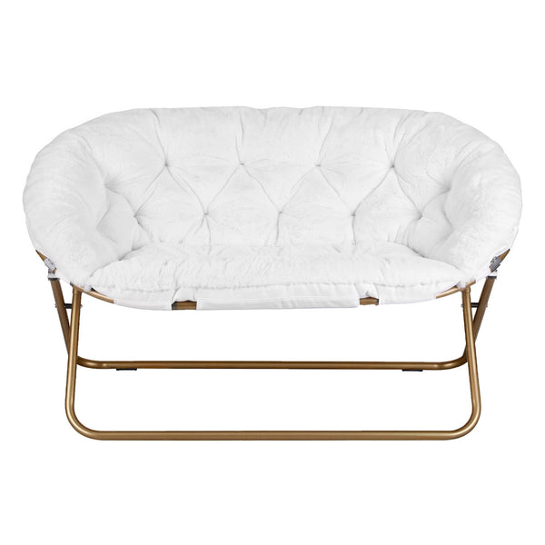 Artiss Double Saucer Chair Soft Faux Fur Lounge Foldable Oversize Chair for Bedroom White Artiss