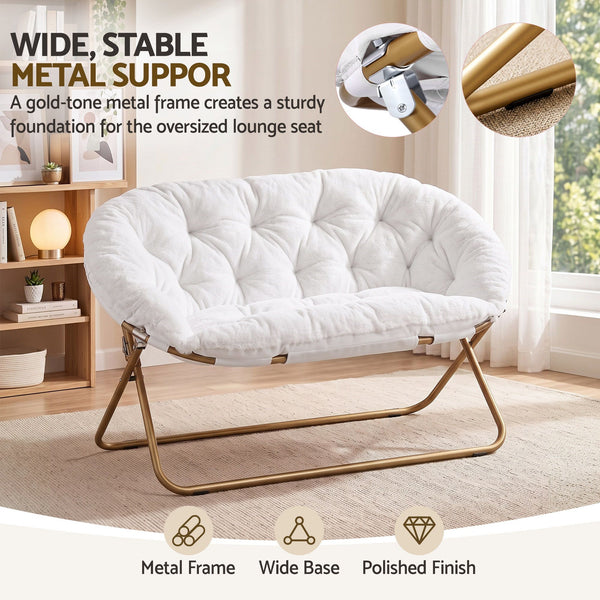 Artiss Double Saucer Chair Soft Faux Fur Lounge Foldable Oversize Chair for Bedroom White Artiss