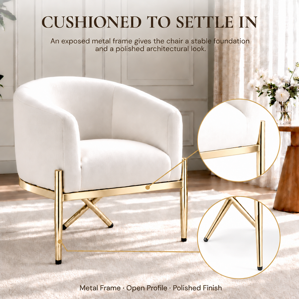 Artiss Armchair Velvet Lounge Accent Chair Nursing Sofa White, Single Sofa Armchair for Living Room, Bedroom, Office and Vanity. Awezingly