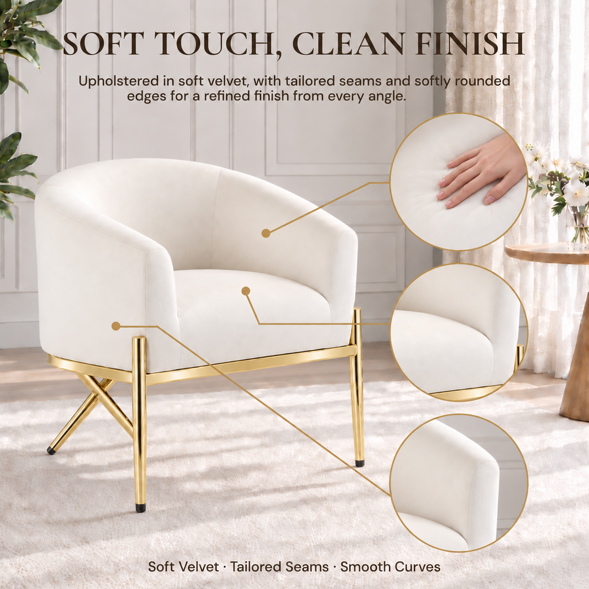 Artiss Armchair Velvet Lounge Accent Chair Nursing Sofa White, Single Sofa Armchair for Living Room, Bedroom, Office and Vanity. Awezingly