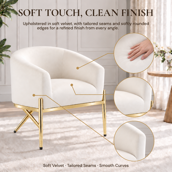 Artiss Armchair Velvet Lounge Accent Chair Nursing Sofa White, Single Sofa Armchair for Living Room, Bedroom, Office and Vanity. Awezingly