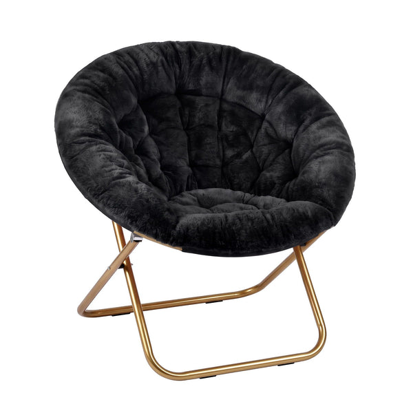 Artiss Cozy Saucer Chair Soft Faux Fur Folding Accent Chair for Bedroom Black Artiss