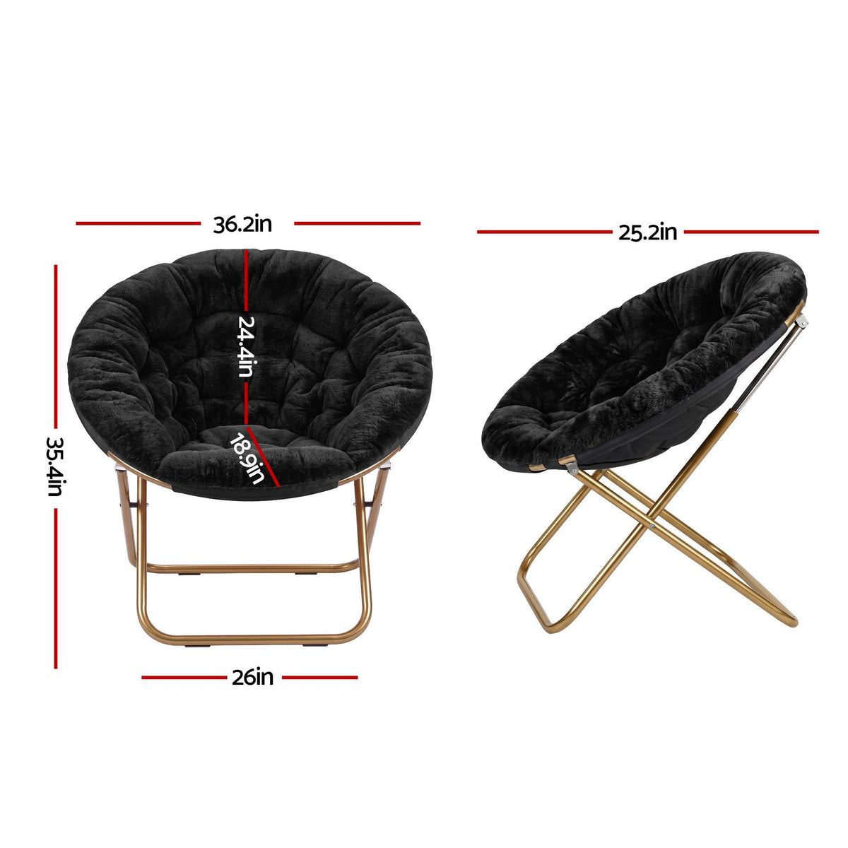 Artiss Cozy Saucer Chair Soft Faux Fur Folding Accent Chair for Bedroom Black Artiss