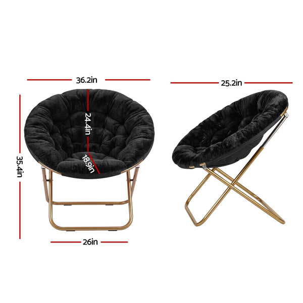 Artiss Cozy Saucer Chair Soft Faux Fur Folding Accent Chair for Bedroom Black Artiss