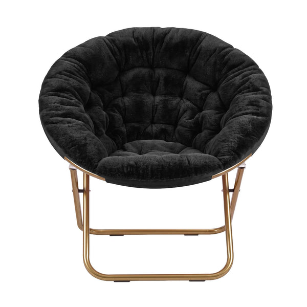 Artiss Cozy Saucer Chair Soft Faux Fur Folding Accent Chair for Bedroom Black Artiss