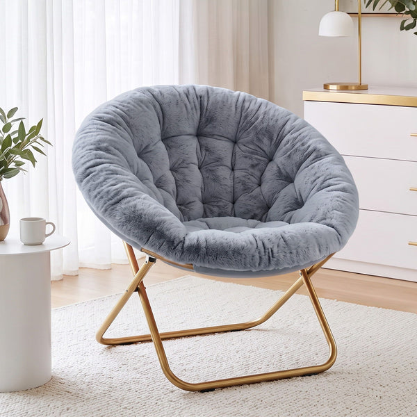 Artiss Cozy Saucer Chair Soft Faux Fur Folding Accent Chair for Bedroom Grey Artiss