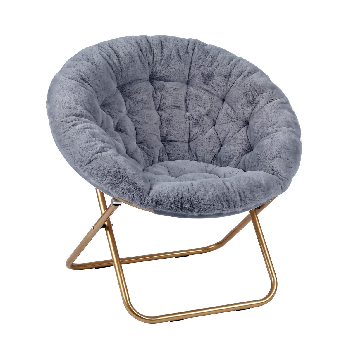 Artiss Cozy Saucer Chair Soft Faux Fur Folding Accent Chair for Bedroom Grey Artiss