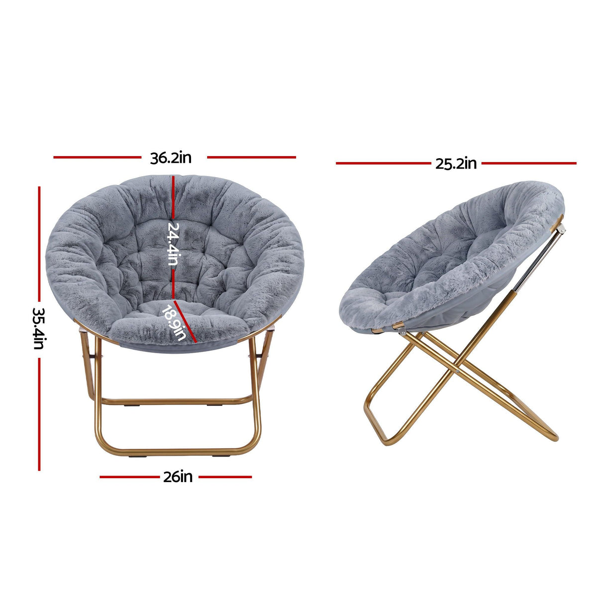Artiss Cozy Saucer Chair Soft Faux Fur Folding Accent Chair for Bedroom Grey Artiss