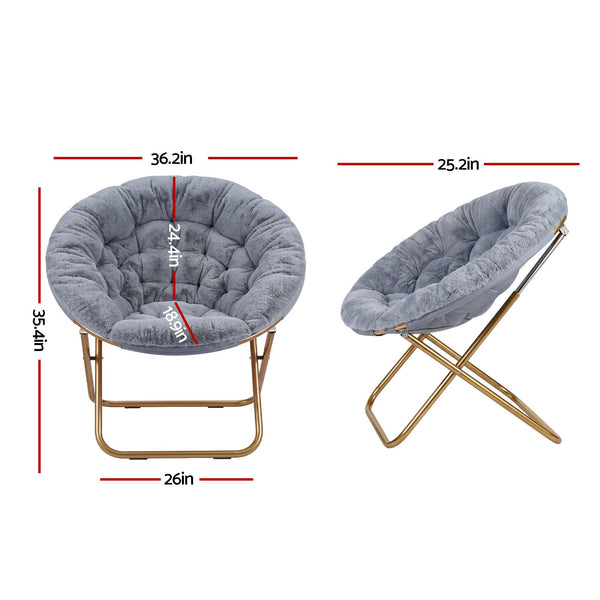 Artiss Cozy Saucer Chair Soft Faux Fur Folding Accent Chair for Bedroom Grey Artiss