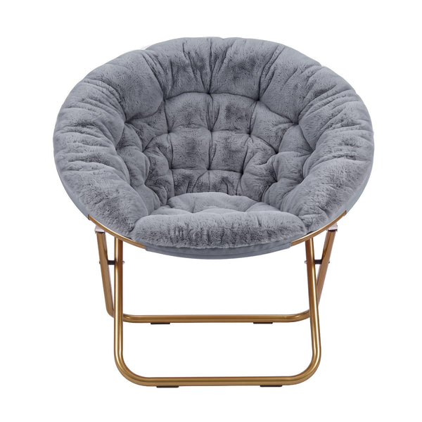 Artiss Cozy Saucer Chair Soft Faux Fur Folding Accent Chair for Bedroom Grey Artiss