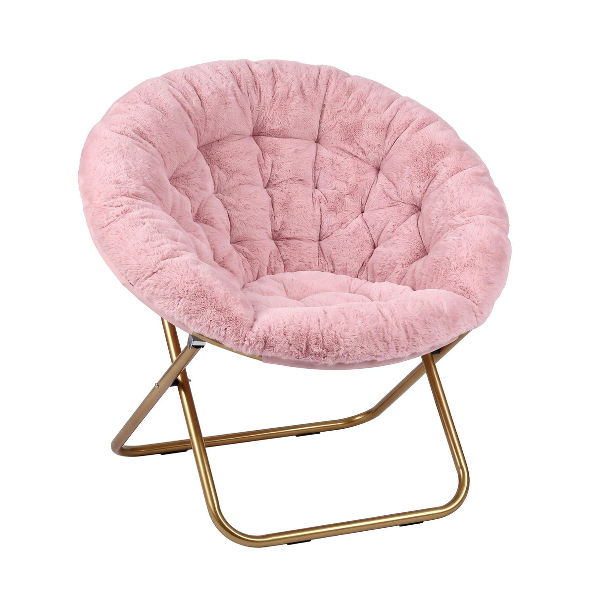 Artiss Cozy Saucer Chair Soft Faux Fur Folding Accent Chair for Bedroom Pink Artiss