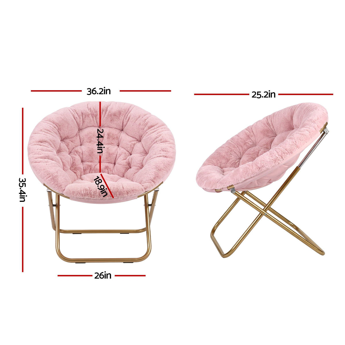 Artiss Cozy Saucer Chair Soft Faux Fur Folding Accent Chair for Bedroom Pink Artiss