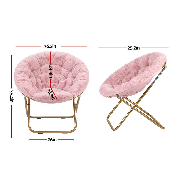 Artiss Cozy Saucer Chair Soft Faux Fur Folding Accent Chair for Bedroom Pink Artiss