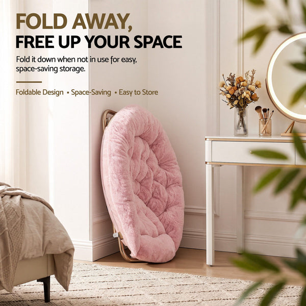 Artiss Cozy Saucer Chair Soft Faux Fur Folding Accent Chair for Bedroom Pink Artiss