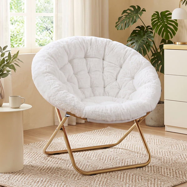 Artiss Cozy Saucer Chair Soft Faux Fur Folding Accent Chair for Bedroom White Artiss